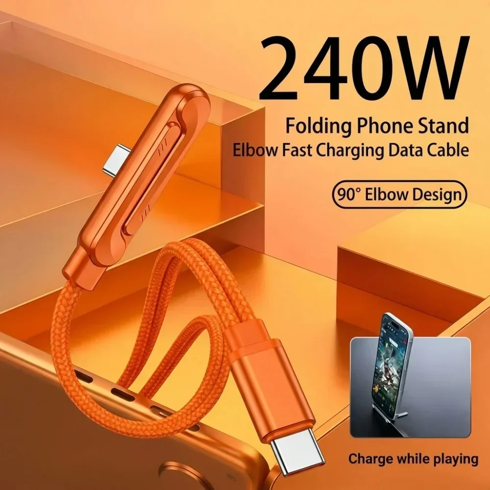 240W PD Fast Charging Type C to Type C Cable with Foldable Stand Phone Holder for iPhone Xiaomi HUAWEI USB C to USB C Cable