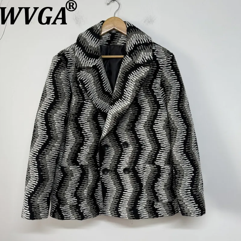 

WVGA Autumn Winter New Men Wave Pattern Wool Embroidery Thickened Trendy Suit Jacket Niche Chic Casual Long Sleeve Blazer W15778