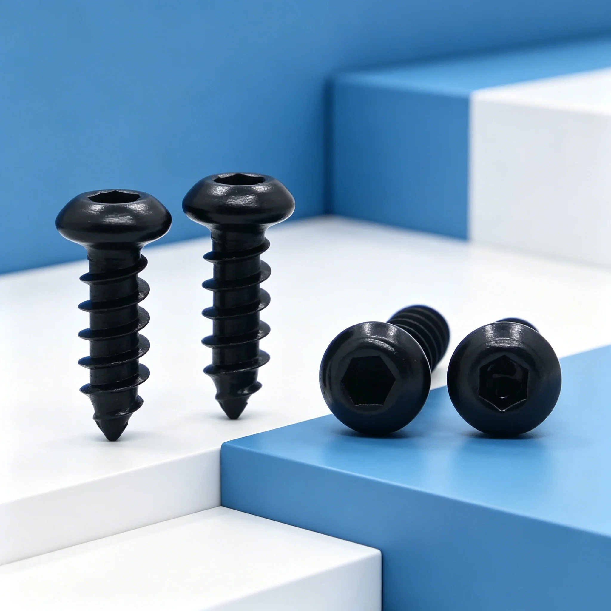 10-50pcs M2 M2.5 M3 M4 M5 M6 8.8 Grade Carbon Steel Pan Head Hex Socket Self Tapping Screws High Strength Round Head Fasteners