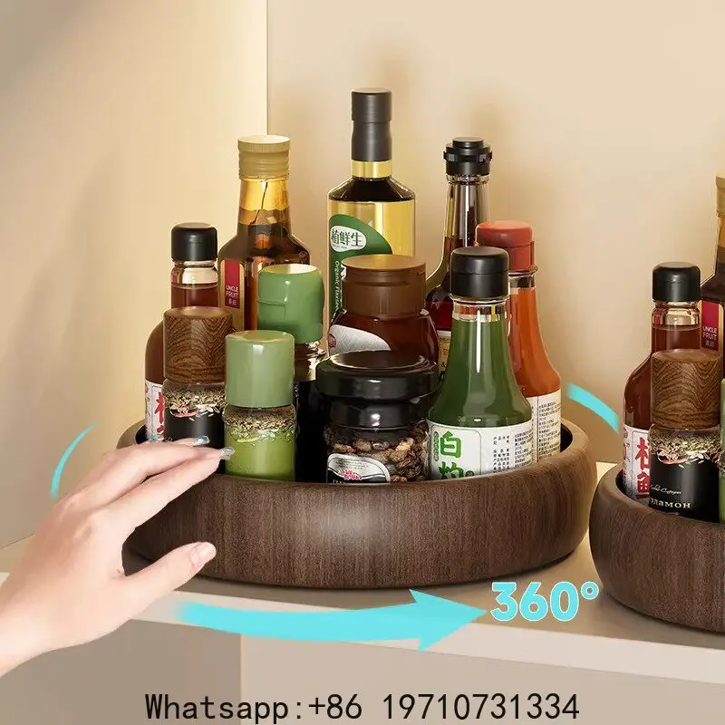 Kitchen Rotating Seasoning Shelf Middle Ancient Style Round Multifunctional Oil Salt Sauce Vinegar Jar Seasoning Storage Rack