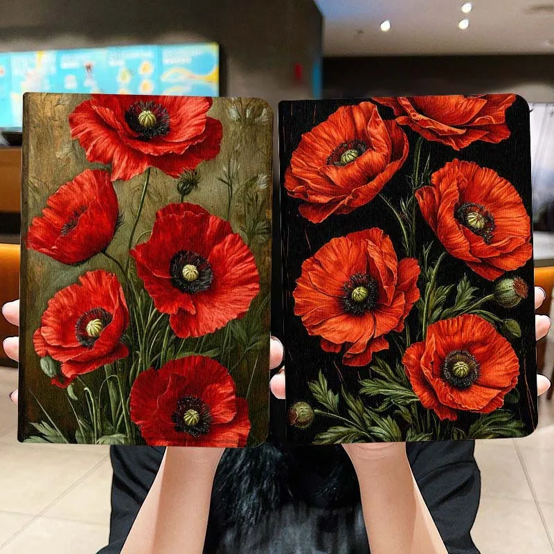 

Art Retro Red Flower For iPad Pro Air Mini 2 3 4 5 6 7 6th 7th 10th 11th 10.2 9.7 10.5 11 Foldable Tablet Case Gift