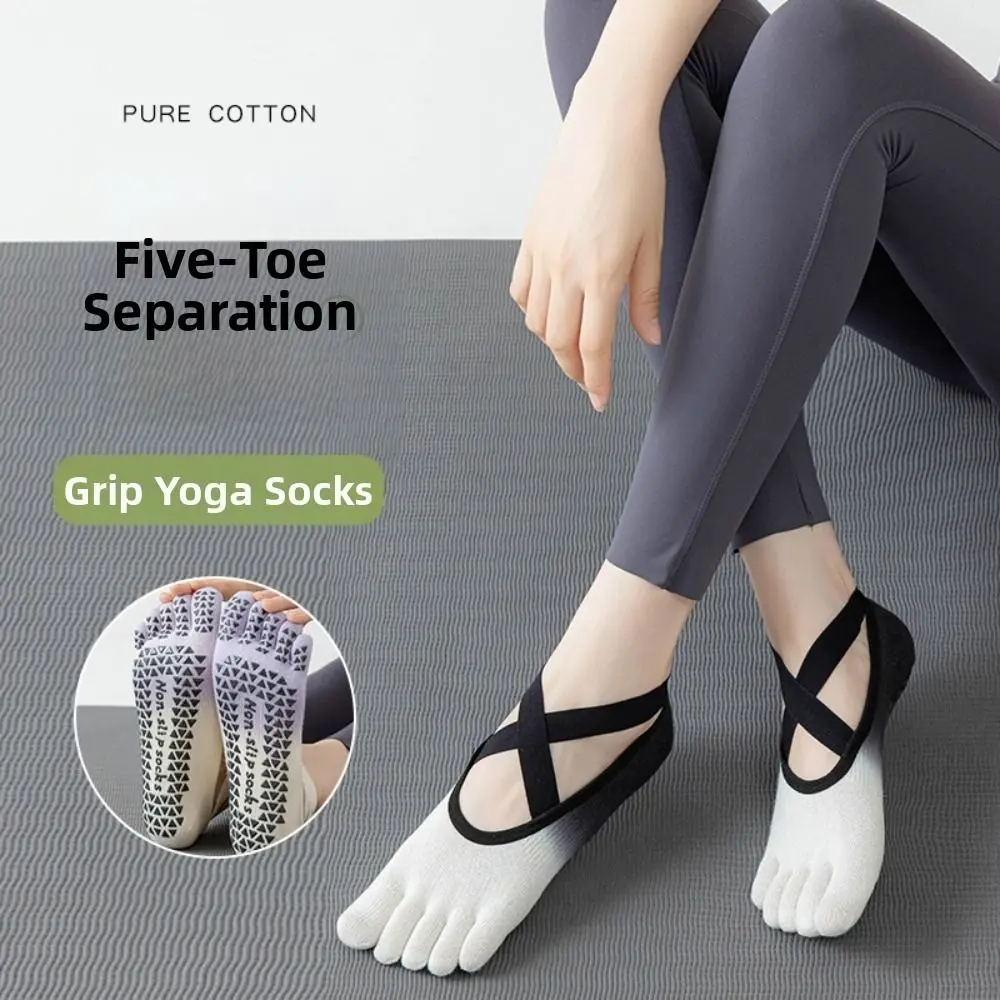 Elastic Anti-Slip Sports Five Finger Socks Gradient Color Split-toed Women Yoga Socks Breathable Thin Yoga Short Hosiery Fitness