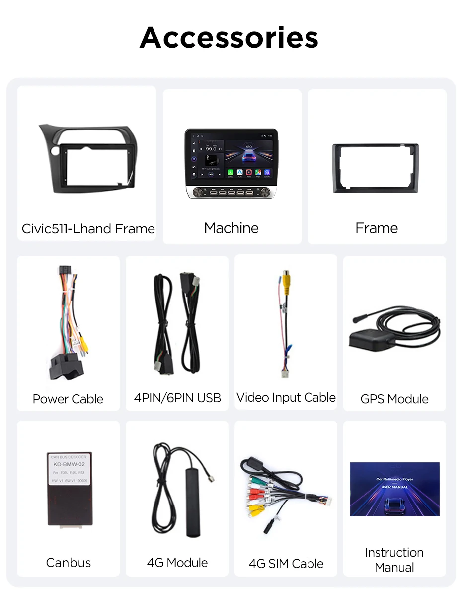 Junsun 10,1-Zoll-Autoradio für Honda Civic 2005 2006-2011, kabelloses CarPlay, Android Auto, intelligente Systeme, IPS-Touchscreen mit physischen Tasten, DSP, GPS-Navigation, WLAN, DAB+, RDS, FM/RAM, BT, SWC, Plug-and-Play, 2DIN-Multimedia-Player – Detail 26