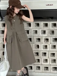 Girls Clothes 2026 Summer Green Dresses Kids Pockets Baby Dresses For Children 5 6 7 8 9 10 11 12 13 14 15 16 17 18 19 20 Year