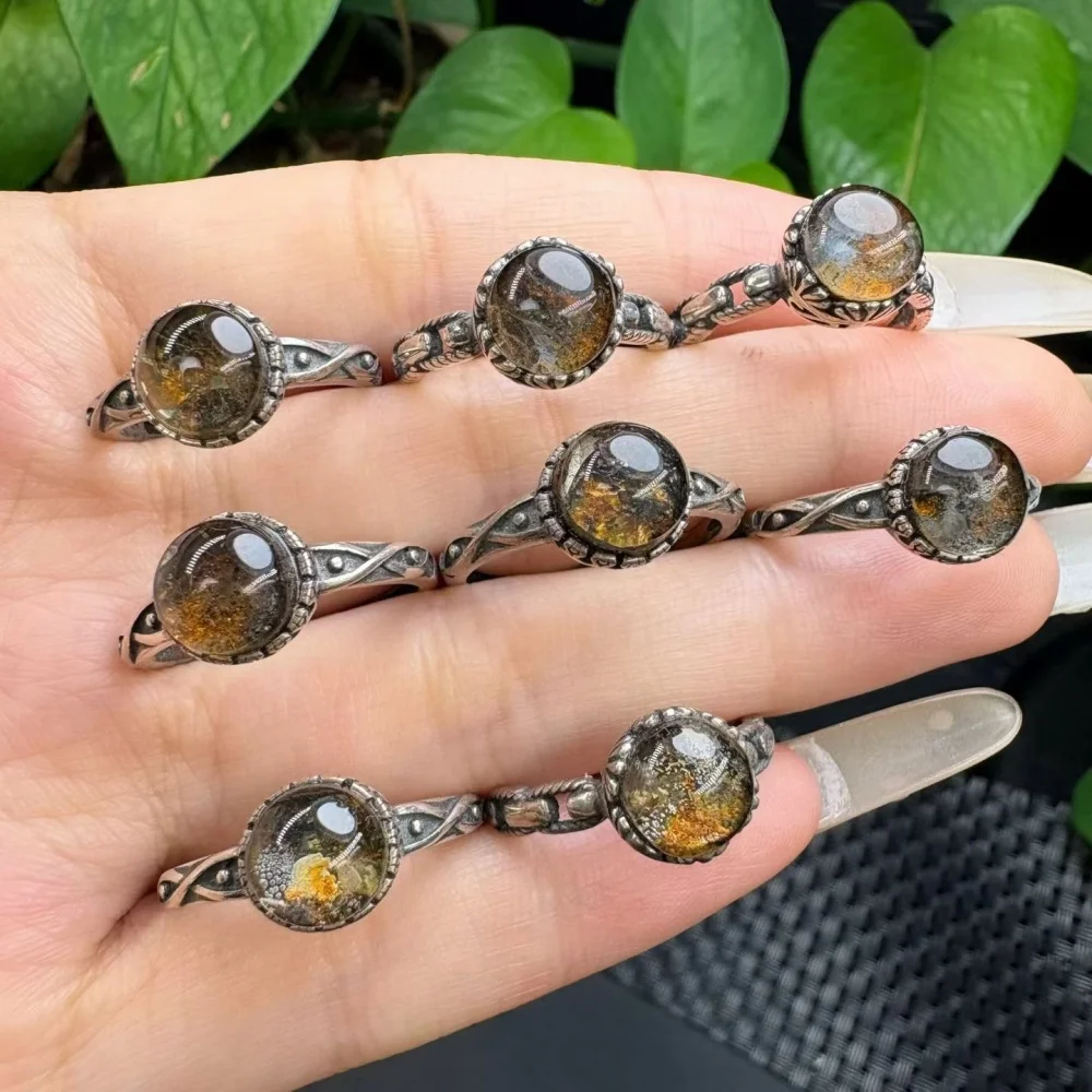 S925 Natural Olivine Meteorite Ring Crystal Polishing Aura Jewelry Trendy Creative Women Party Gift Fashion Holiday Gift