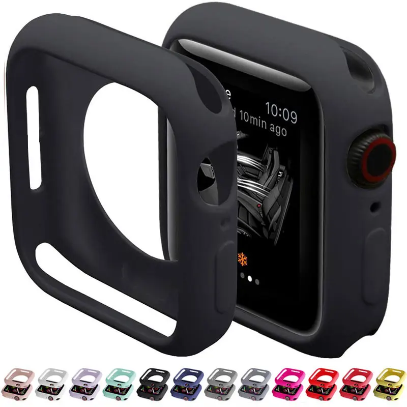Miękkie silikonowe etui do Apple Watch Series 8/7/6/5/4/3/SE 42mm 38mm 40mm 44mm, gumowa obudowa TPU, osłonka na smartwatch iWatch 9 45mm 41mm