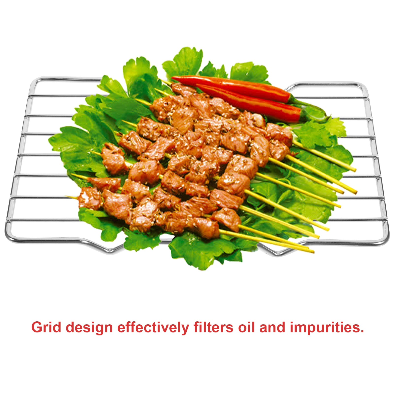 

Stainless Steel Grill Mesh Lightweight Portable For Vegetables Fish Kebabs Chicken Wings Outdoor Barbecue Baking Roasting