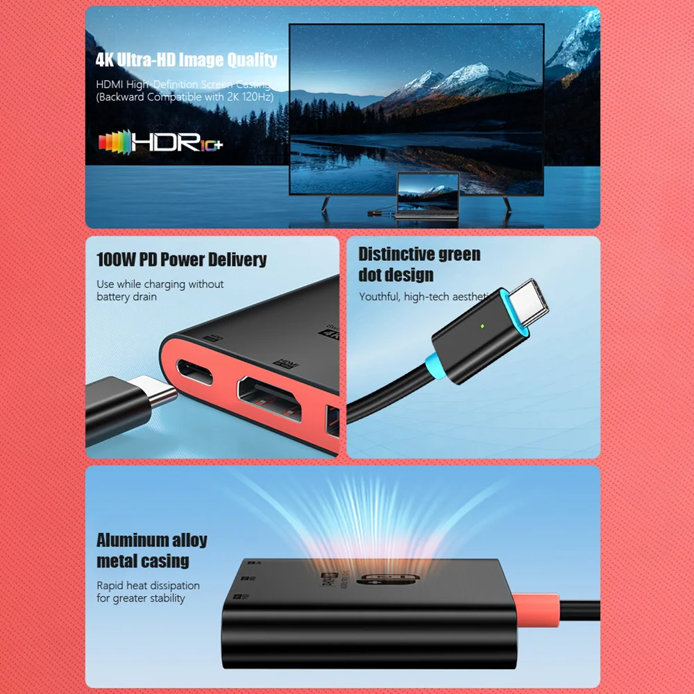 3-in-1 USB C to HDMI Cable Adapter PD100W For Nintendo Switch MacBook Pro Type-C Hub Thunderbolt 3 to 4K60Hz Output Port