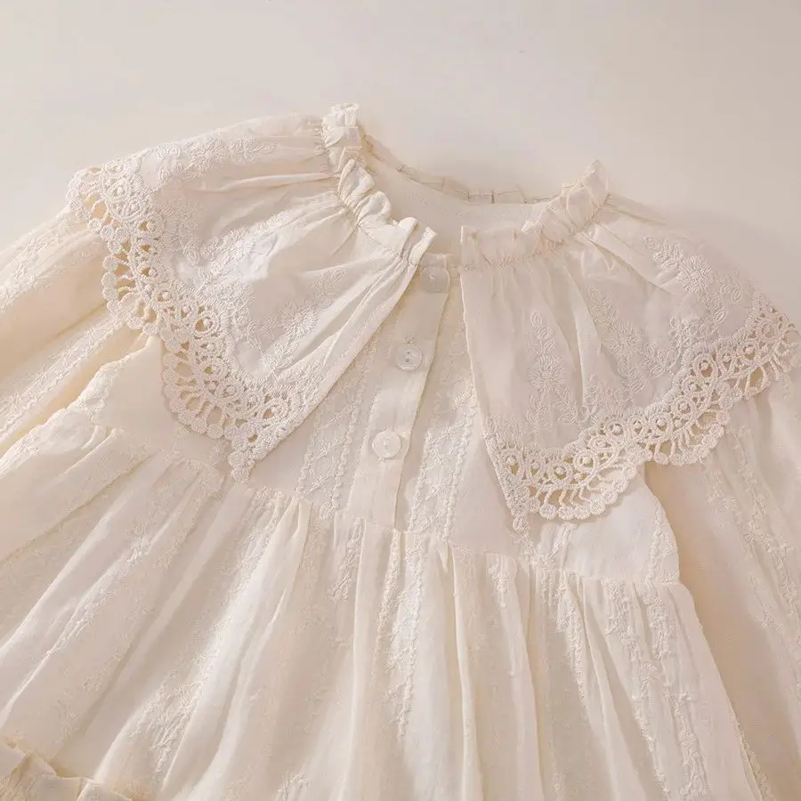 Vestidos para niños 2025, ropa de primavera para niña, vestido informal de manga larga, suelto, Color sólido, vestido de princesa elegante para niños de 2 a 7 años