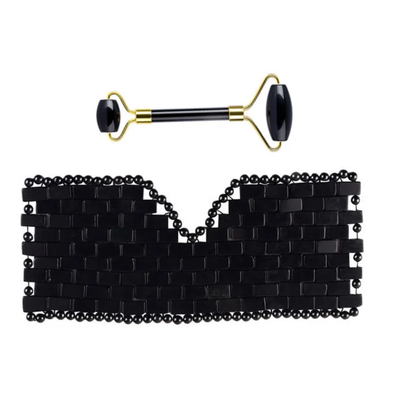 Obsidian Cold Therapy Sleep Eye Mask Gua Sha Roller Massager for Face Natural Stone Massage Tools Eyes Cover Beauty Skin Care