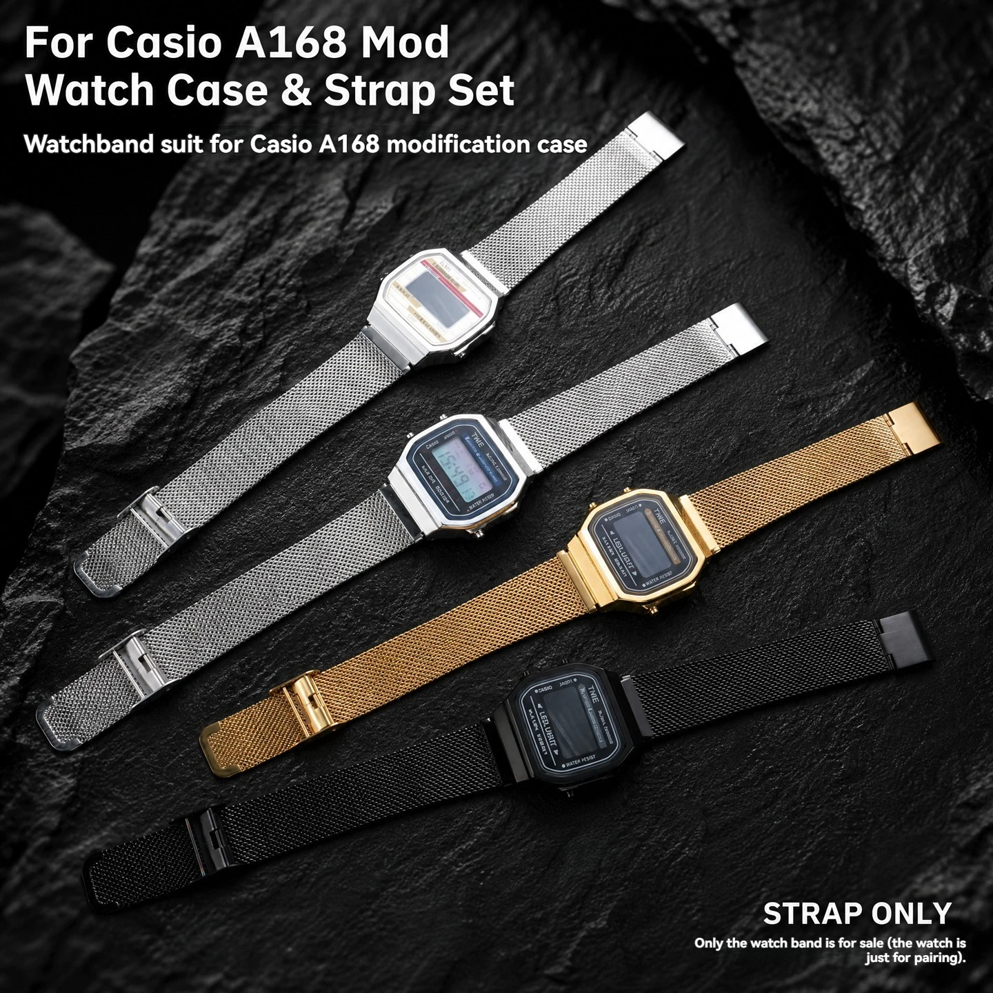 A168 Stainless Steel Case Bracelet Upgrade Kit for Casio A168WA Module 3289 Square Watch Metal Replacement Mod Parts for Men
