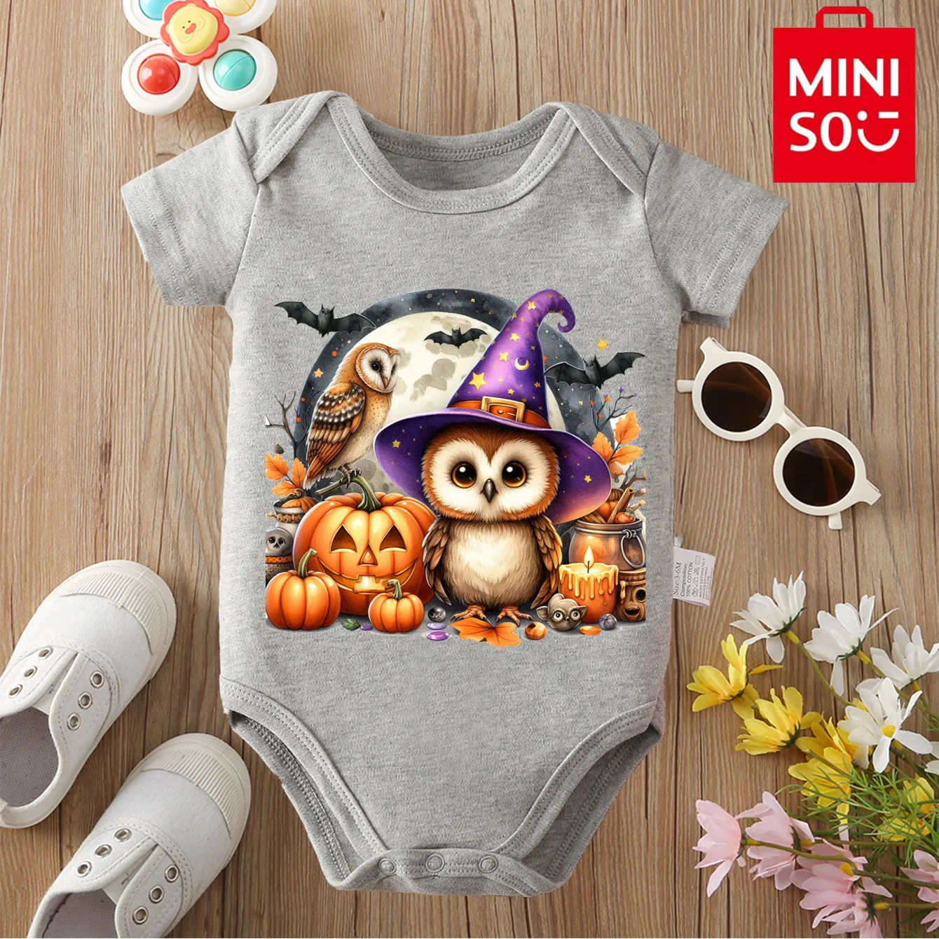 MINISO ارتداءها بلدي أول هالوين البومة اليقطين طباعة ملابس قطنية نقية للطفل نيسيي بذلة لحديثي الولادة 0 إلى 12 شهرا