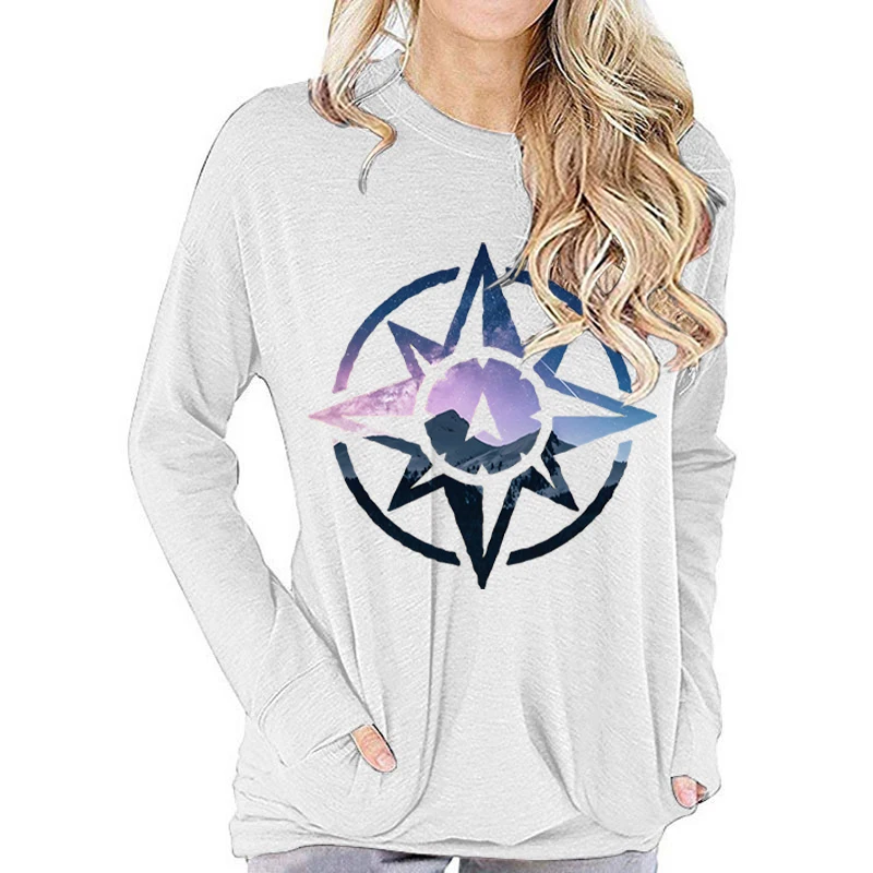 Fashion Women Long-sleeved T-shirt Mountain Compass Adventure Lover Gift Funny T Shirts Compass Flower Graphic Fall Long Sleeve