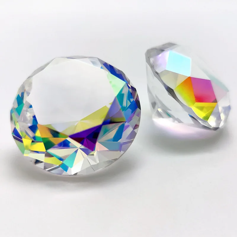 30-80mm AB Colorful K9 Crystal Diamond Paperweight Decorative Rainbow Maker Prism Glass Diamonds Wedding Home Desktop Decoration