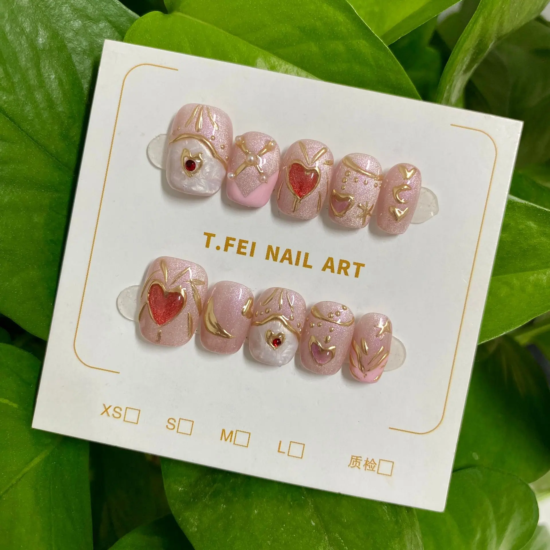 10 Pieces Pink Sweet and Cute Press On Nails Handmade Beauty Girl Temperament Short Ballet False Nail Patches Removable