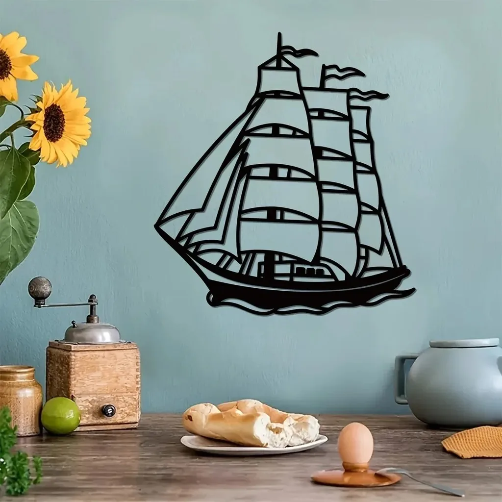 CIFBUY Wrought Iron Wall Art Nautical Ship Metal Sign Vintage Boat Decor Sailing Theme Hanging Plaque Gift Home Decoration