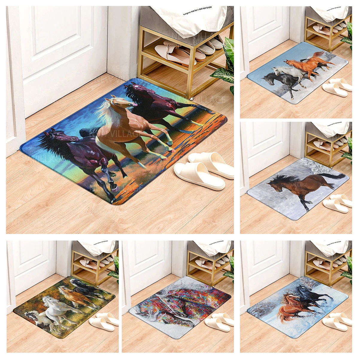 House entrance carpet Home doormat Animal oil painting style Room Foot mat bathroom non-slip mat Kitchen water absorption mat