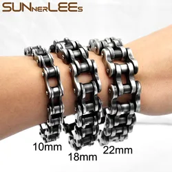 SUNNERLEES 316L Stainless Steel Bracelet Bangle Biker Bicycle Motorcycle Link Chain Retro Black Men Boy Gift BC09