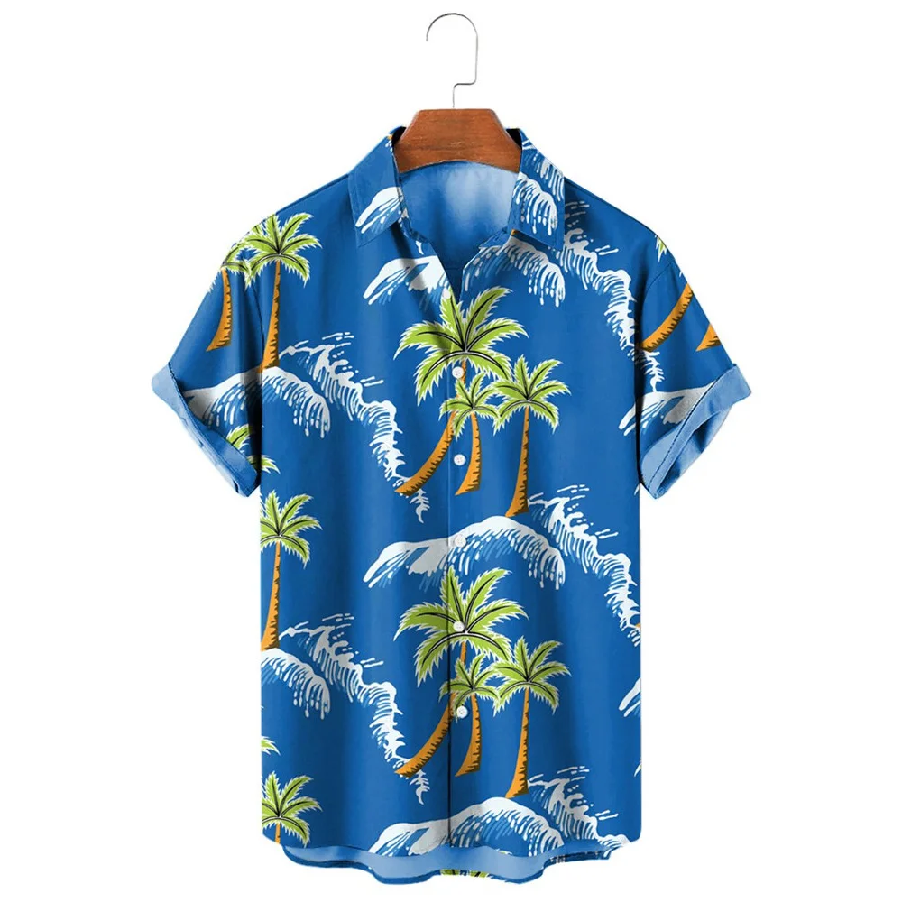 

HX Fashion Men's Shirts Hawaii Polynesian Coconut Tree Waves 3D Printed Casual Shirt Short Sleeve Beach Shirt Camisas