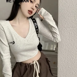 Weiziman Korean Version Interior Design with Pure Desire Ins Embroidery T-shirt Women's Casual Base Shirt Short Long Sleeved Top