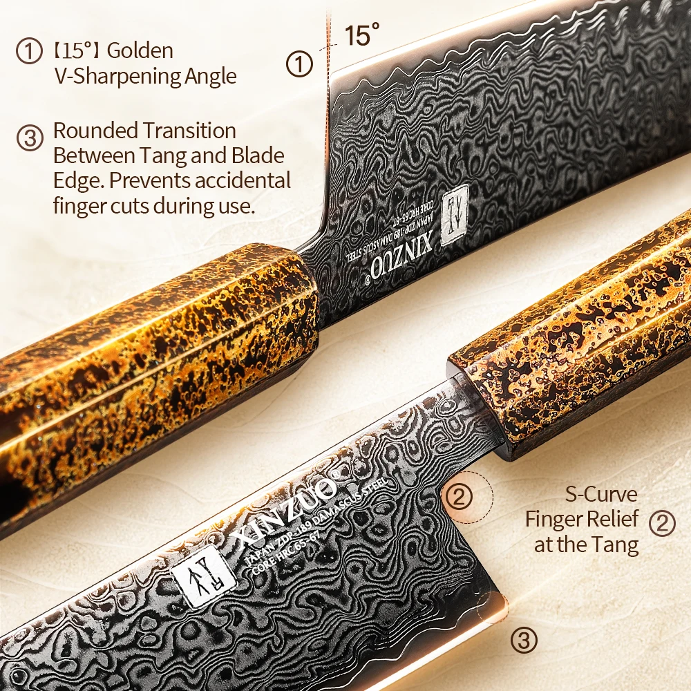 XINZUO 6.9''Chef Kitchen Nakiri Knife 49-Layer Damascus Steel ZDP-189 Professional Vegetable Meat Knife with Octagonal Handle