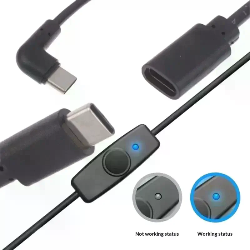 Short USB C Extension Cable With ON Off Switch USB-C To Type C Power Supply Cord, 5V For USB Fan,LED Strips,Desk Lamp,LED Strip