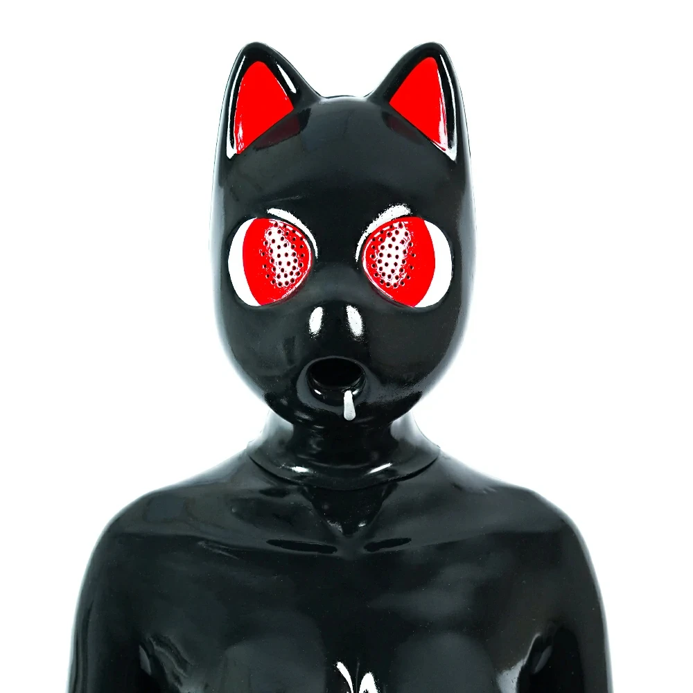 Feturax Silicone Drooling Cat Drone Full Head Hood for Cosplay Furry Fursuit Mask Halloween Costumes Kitten 13 Colors Avialable