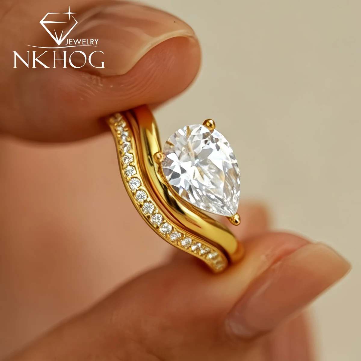 

NKHOG 2CT Waterdrop Moissanite S925 Silver Rings For Women Pear Cut Lab Diamond Wedding Party Band Gifts Fine Jewelry Certified