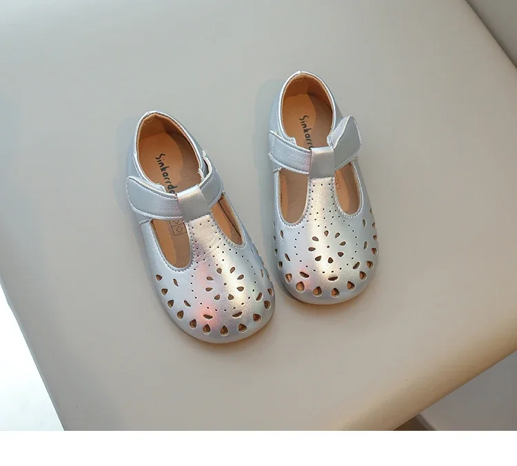 Mädchen Lederschuhe Hohl Ausschnitte Prinzessin Süße Weiche Kinder Freizeitschuhe 2025, Frühling Sommer T-Riemen Kinder Wohnungen für Hochzeit – Detail 5