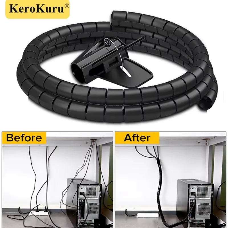 2M 32/22mm Flexible Spiral Cable Wire Protector Cable Organizer Computer Cord Protective Tube Organizer Management Tools