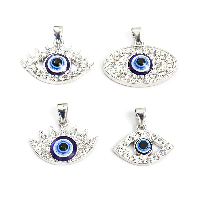 1pcs Resin Fatima Evil Eye Charms Turkish Eye Shape Gold Silver Color Alloy Rhinestones Pendant DIY Jewelry Necklace Accessories