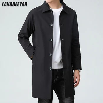 Top Quality Korean New Brand Casual Fashion Long Men Trench Coat  Windbreaker Overcoat Slim Fit Long Jacket Men Clothing 3