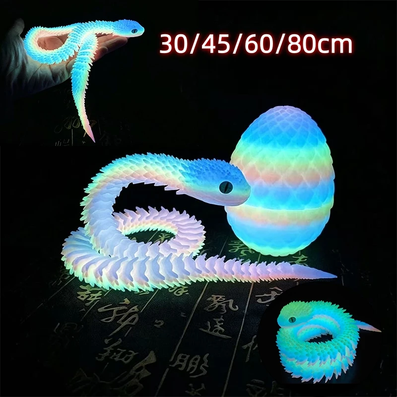 30/45/60/80cm 3D Printed Snake Movable Joint Fidget Toy Figurine Simulation Snake Office Desktop Ornament Gift Crafts Figurines