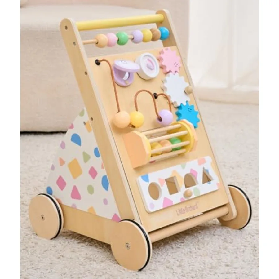 

Montessori wooden baby walker for toddlers: natural wood finish adjustable speed control smooth-rolling wheels ideal for 1-year