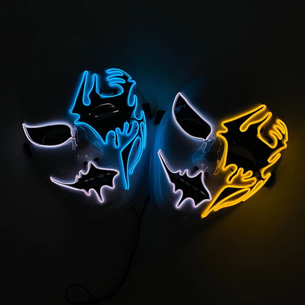 Melbourne Shuffle Rave Tanz Leuchtende Maske Handgezeichnete Gemusterte Leuchtmaske für Jugendliche Coole Halloween Cosplay Performance Requisiten – Detail 16