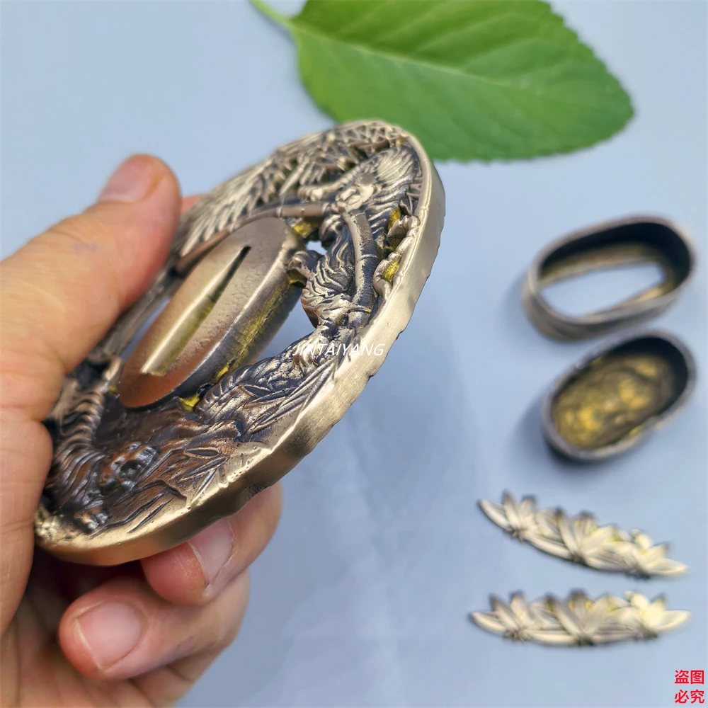 Copper Brass Carved Bamboo Tiger Guard Tsuba Fuchi Menuki Kashira Habaki Seppas Accessories For Japanese Sword Katana Parts