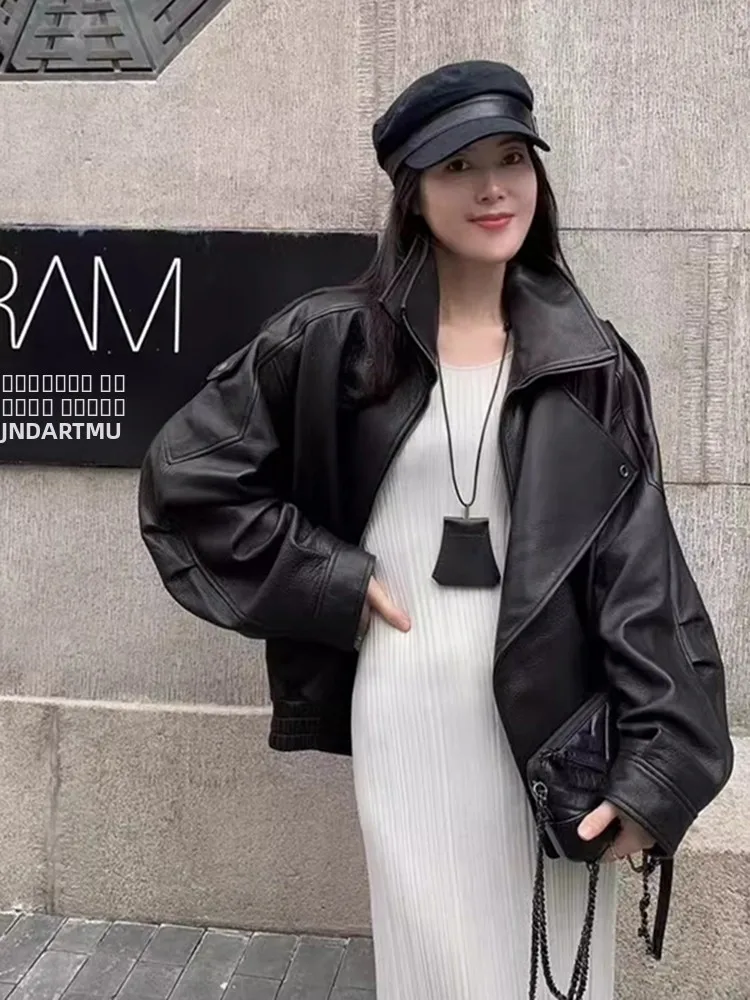 Jaqueta de Couro Retro de Hong Kong para Mulheres, Jaqueta de Motocicleta com Design Único, Tendência Coreana, Nova Chegada Outono Inverno