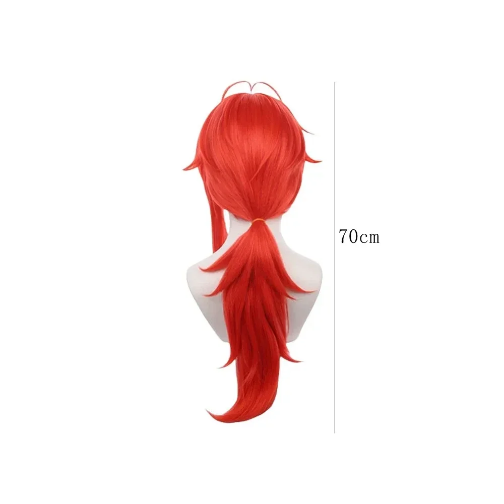 Anime Synthetic Hair Genshin Impact Diluc Ragnvindr Cosplay Wigs Long Orange Red Halloween Party Carnival Props