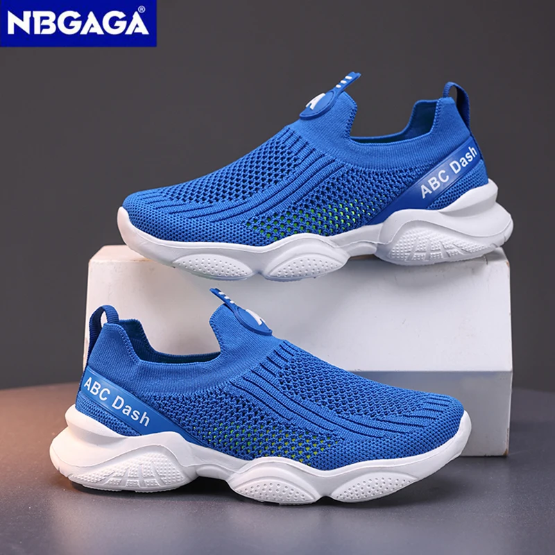 Summer Children Boys Sock Shoes Fashion Knit Breathable Lightweight Running Sports Shoes Slip-On Casual Walking Footwear
