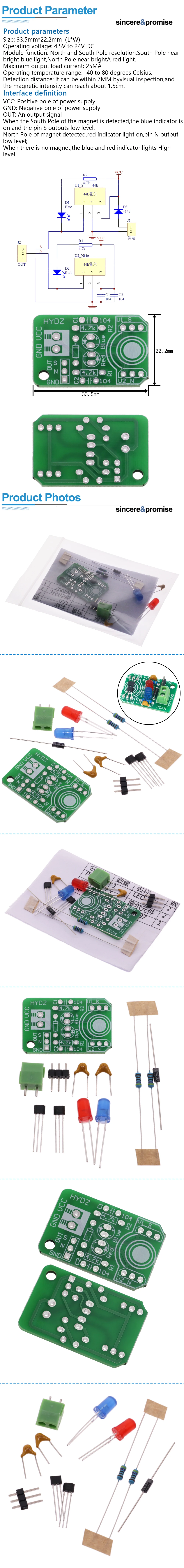 Hall-Magnetinduktionssensor Erkennungsmodul für Nord- und Südpol-Detektion DIY Lernkit für Arduino – Detail 22