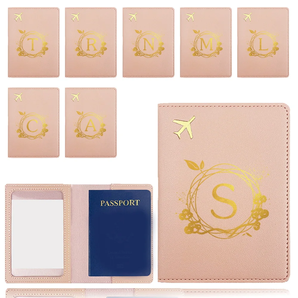 Airplane Passport Cover Personalized Passport Case Travel Business Card Credit Card Organizer Waterproof Wreath Letter Pattern