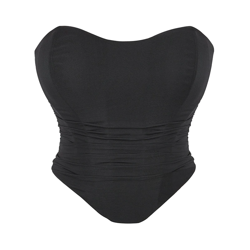 BurVogue gorsetowy top damski obcisły topy dla kobiet siatkowy gorset z zamkiem błyskawicznym z tyłu gorset Bodyshaper krótki top