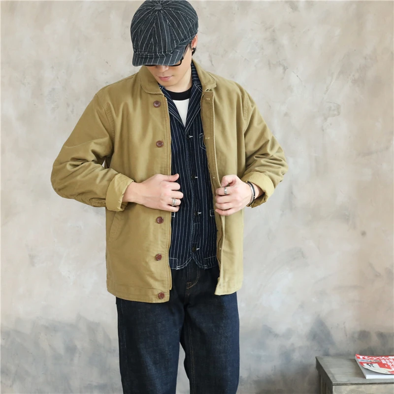 

Men's Retro American Cotton Jaet Heavyweight N De Coat Pure Cotton Autumn Workwear Ame i Utili ket Design