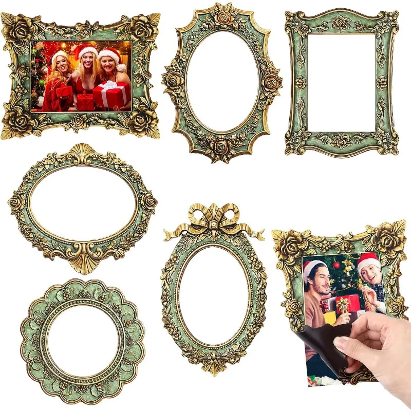 Set of 6 Retro Magnetic Photo Frames, Perfect for The Fridge, 6 X 8-inch Retro Gold Magnetic Photo Frames