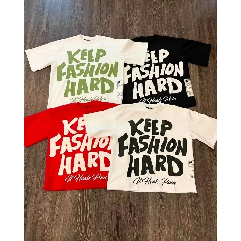 Graphic Round Neck Pure Cotton High Street New Women Printed T-shirt Trendy Brand Loose Casual Couple American Harajuku Y2k Tops