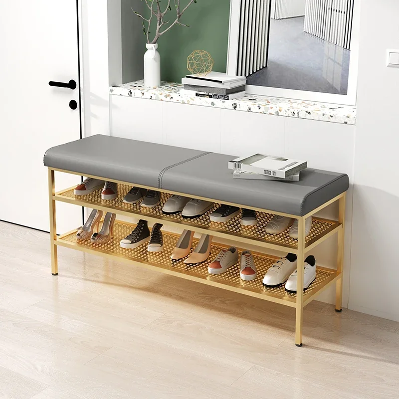 

Light luxury shoe changing stool simple home rack small sitting shoe cabinet at home door