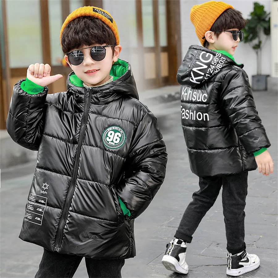 4 6 8 10 12 14 Years Boys Jacket Autumn Winter Thicken Warm Teenager Kids Patchwork Plaid Jackets Fashion Hooded Boys Coat