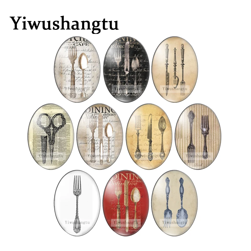 Vintage facas e garfos arte talheres padrões 13x1 8mm/18x2 5mm/30x40mm oval foto de vidro cabochão demo plana volta fazendo descobertas