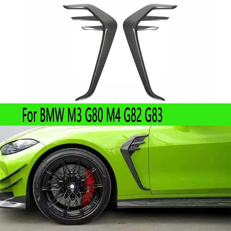 

For BMW M3 G80 M4 G82 G83 Dry Carbon Fiber Front Side Fender Fin Splitters Car Fog Lamp Air Vent Cover Trim Leaf Plat