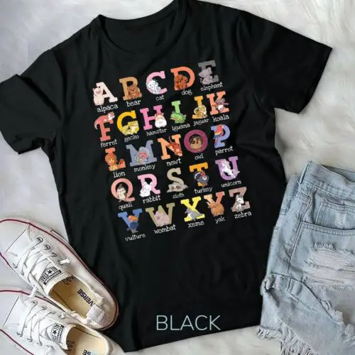 Alphabet Kids Letters Cat Dog Ferret Hamster Parrot Lover T-Shirt Unisex T-shirt